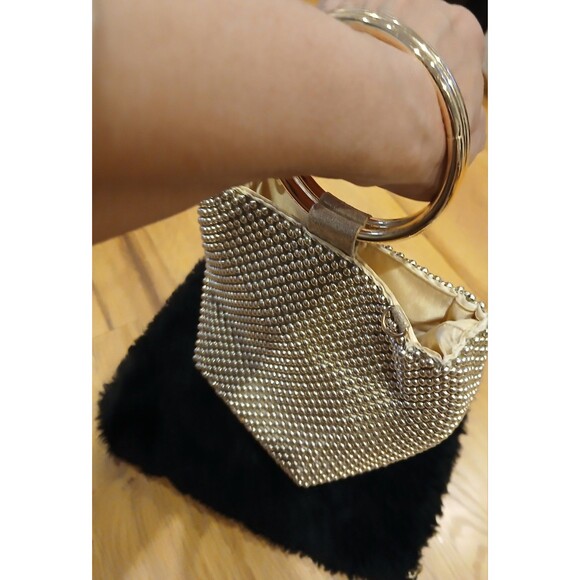Jessica McClintock Gold Pearl Evening Bag Snap Satin-Lined Wristlet Glamour Chic - Picture 5 of 9